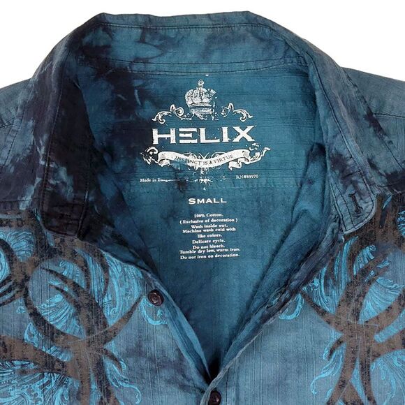 HELIX Men Sz S Black Textured Button Shirt Exclusive Design 100% Cotton - Picture 3 of 10